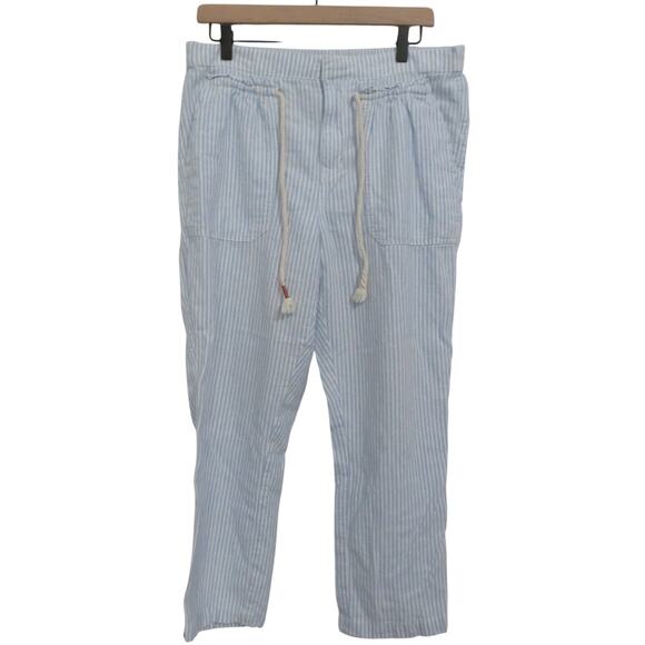 Anthropologie Womens Sz M Light Blue White Striped Pull On Elastic Waist Pants - Picture 1 of 6
